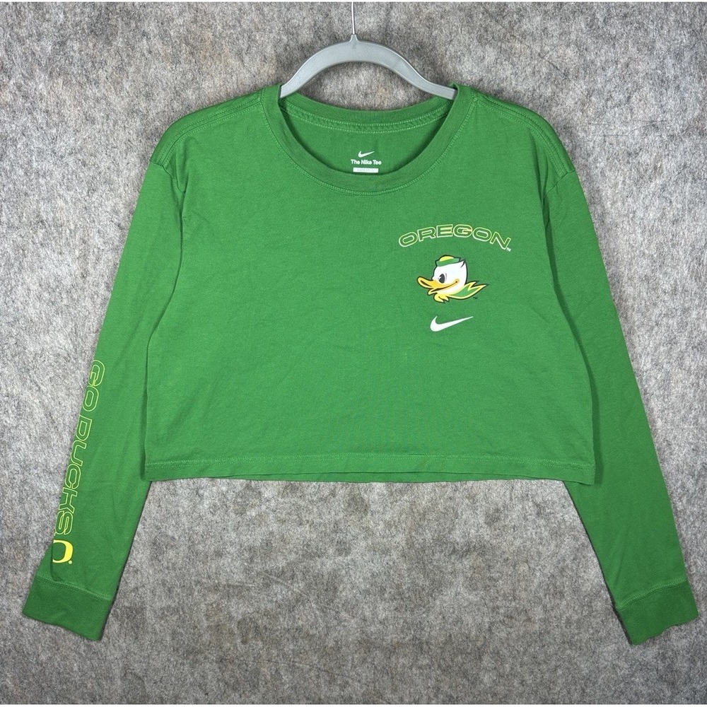 Nike Oregon Ducks 2-Hit Cropped Long Sleeve T-Shirt Womens M Green NCAA